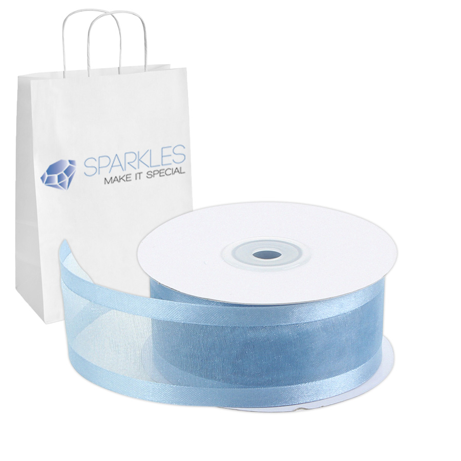 1.5 Inch Sheer Organza Ribbon, No Wire - 25 Yards (Blue)